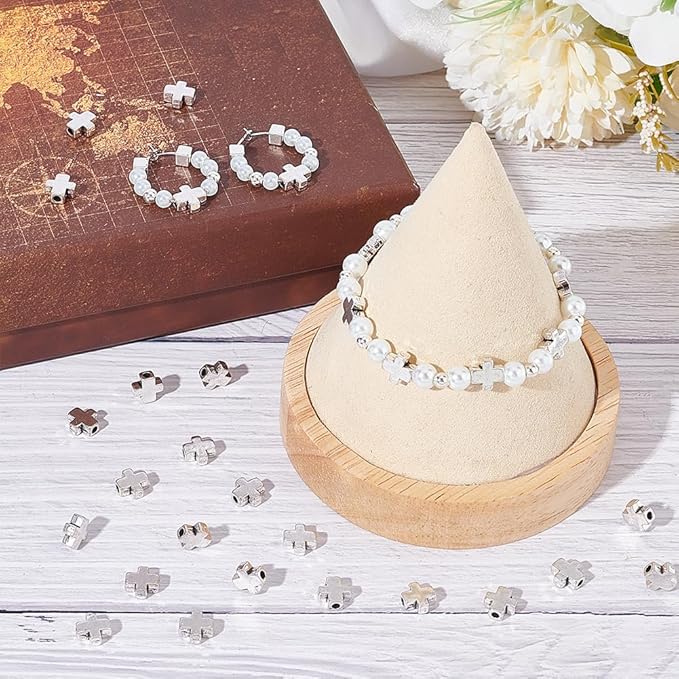 SUNNYCLUE 100Pcs Silver Tibetan Style Alloy Crosses Mini Pocket Crosses in Bulk Tiny Crucifix Charms Easter Crucifix Loose Spacer Beads for Jewelry Making Beading Supplies