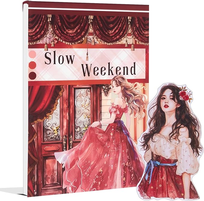 Dwpetzo Vintage Slow Weekend Pre-Cut Journal Sticker Book for Junk Journaling, A5 PET and Paper Dual Scrapbook Materials, People Stickers for Scrapbooking Supplies, Collage, Planner, 20 Sheets