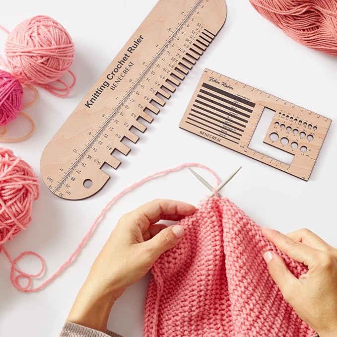 BENECREAT 2Pcs Wooden Sock Knitting Needle Gauge, Oval Rectangle Yarn Wrap Guide Board Wood Spinning Control Card Knitting Tool for Spinners Yarn Measuring Tools Crochet Accessories
