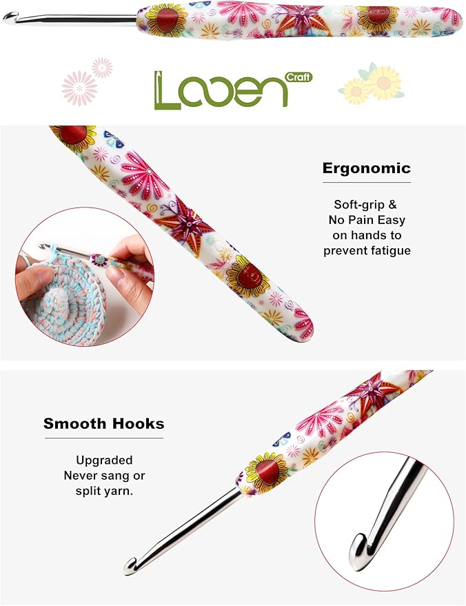 6.5mm Crochet Hook, Ergonomic Handle for Arthritic Hands, Soft Rubber Grip Extra Long  Knitting Needles for Beginners and Knitting Crocheting Yarn (6.5mm)