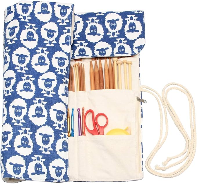 Teamoy Knitting Needles Holder Case(up to 14 Inches), Rolling Organizer for Straight and Circular Knitting Needles, Crochet Hooks and Accessories, Sheep - NO Accessories Included