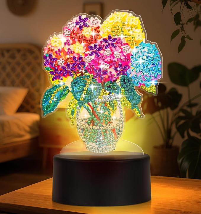 ALKALO Diamond Painting Night Light, Diamond Painting Kits for Adults Desktop Ornaments for Table Tabletop Decor Diamond Art Accessories for Adult Beginner Touch Lamp for Bedrooms Living Room- Flower