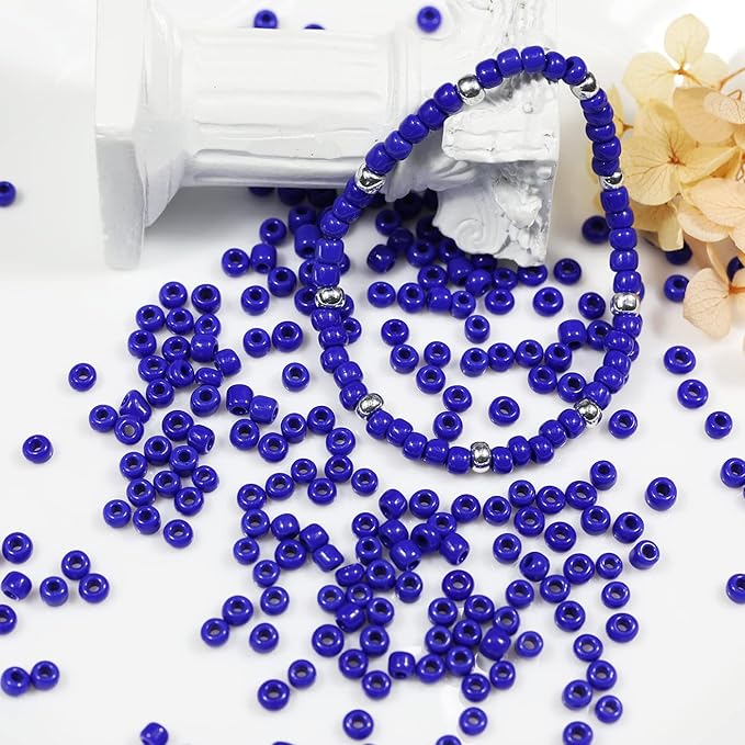 Bala&Fillic Opaque Dark Blue Color 4mm Seed Beads About 1200pcs/100Grams in Bag, 6/0 Glass Craft Beads for Making Bracelet and Necklace (Dark Blue -4mm)