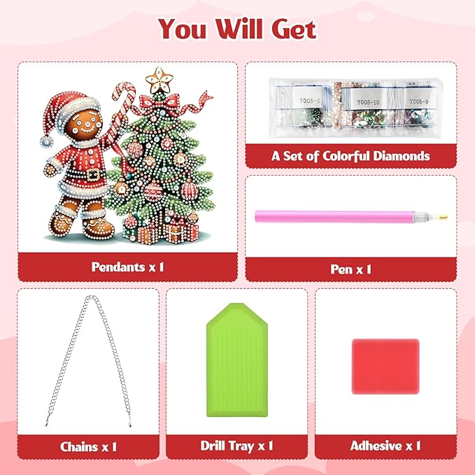GHHKUD Hanging Diamond Art Christmas Pendants Kits, DIY Hanging Decoration Double Sided Christmas Tree Diamond Pinting Ornaments for Adults Kids Gifts for Home Decor