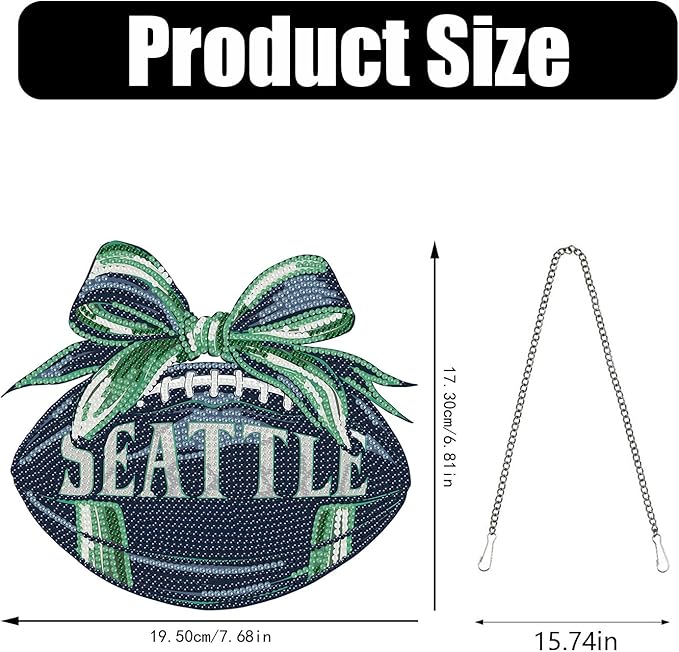 Rertcioph Football Diamond Art Hanging Kit for Adults, DIY Acrylic 5D Diamond Painting Hanging Ornament for Seattle Home Wall Decor and Gift