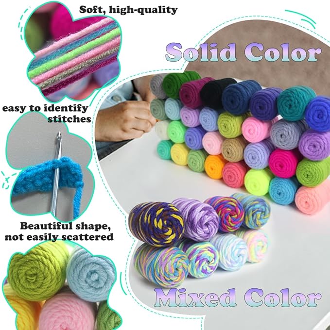 Lewhoo 40 Colors Crochet Yarn Kits, 1399 Yards Acrylic Yarn for Knitting, Beginner Crochet Kit with 4.0mm Ergonomic Crochet Hooks
