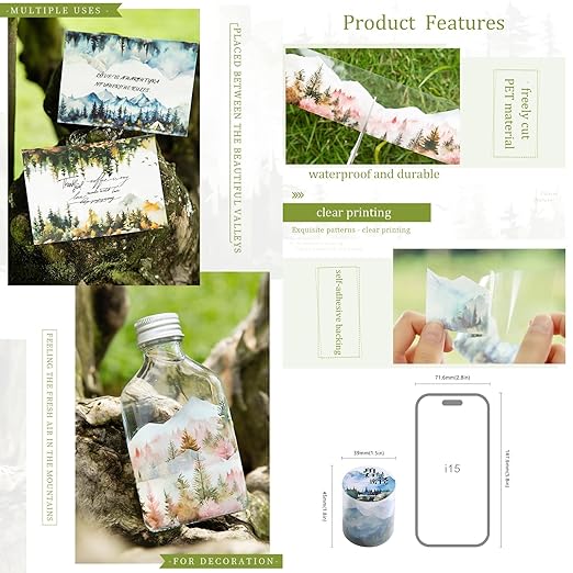 Landscape PET Tape Stickers for Scrapbook Supplies, 6 Rolls Transparent Nature Journal Stickers for Scrapbooking, Junk Journal Supplies, DIY Crafts (Forest Paths)