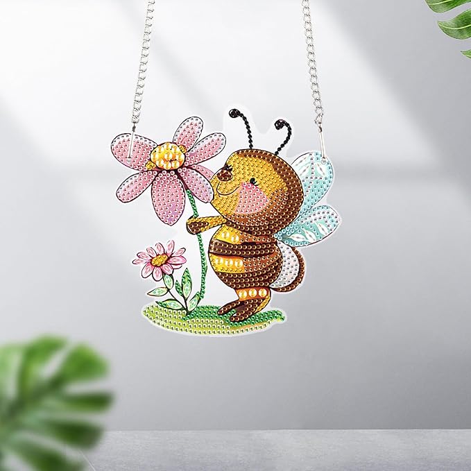 AiYuanzsh 5D Animal Bee Diamond Art Painting Kits Hanging Pendants Wall Art Flowers Point Drill Crystal Diamond Art Window Pendants Home Garden Wall Door Birthday Festival Gifts