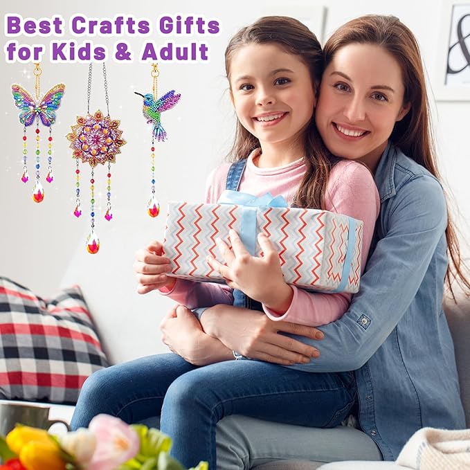 Arts and Crafts for Kids 6-12, Birthday Gifts for Girls, DIY Diamond Painting Kits for Kids Teens Adults, Butterfly Sun Hummingbird Wind Chimes for Home Garden Decor