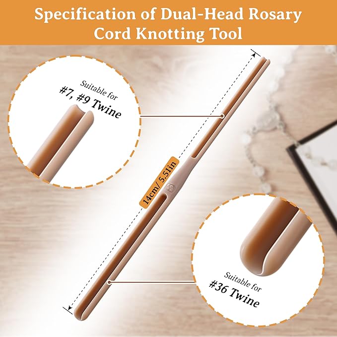 Dunkive 2 Pack Rosary Cord Knotting Tool, #7#9 and #36 Dual Head Twine Knotting Tool, Rosary Making Supplies, Beads Tying Kit, Beading Cord Kit for Jewelry, Fishing Hook, Bracelet(Brown)