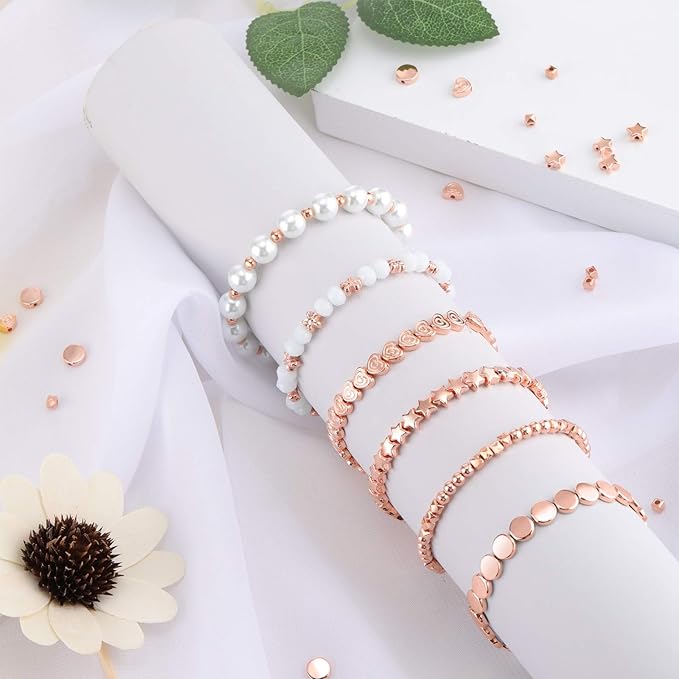 Hicarer 1200 Pieces Spacer Beads Set Star Round Ball Rondelle Faceted Spacer Heart Flower Flat Disc Loose Beads for Bracelet Charms Jewelry Making