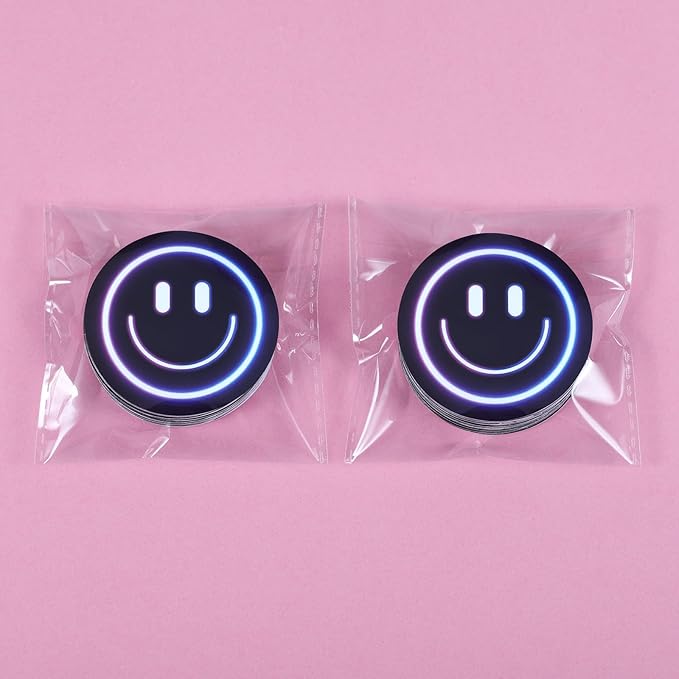 wercokt 100pcs smiling neon stickers, cute water bottle stickers for kids, for teaching rewards, notebooks, stationery, luggage, cartoon pvc happy sticker