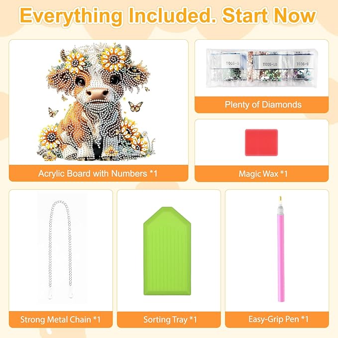 TOSTOG Countryside Flower Calf Diamond Art Pendant Kit for Adult, Diamond Painting Hanging Kit for Beginners, 5D DIY Crafts Gem Art, Waterproof Full Accessories for Home Decor Idea 20 * 20 cm/8 * 8 in