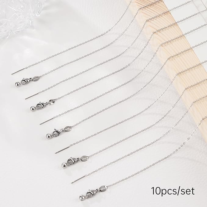 GTVOODX 10pcs Silver Adjustable Necklace Chain Stainless Steel Link Cable Chain Bulk with Needle Threader Lobster Clasps for Jewelry Making
