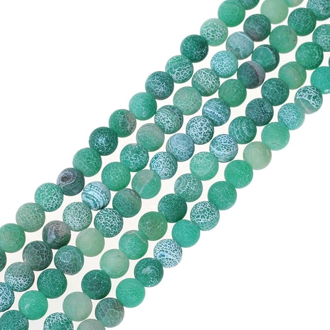 8mm Natural Green Frosted Agate Gemstone Round Loose Beads Crystal Stone Bracelet Necklace Accessories Crafts for Jewelry Making DIY,1 Strand 15"
