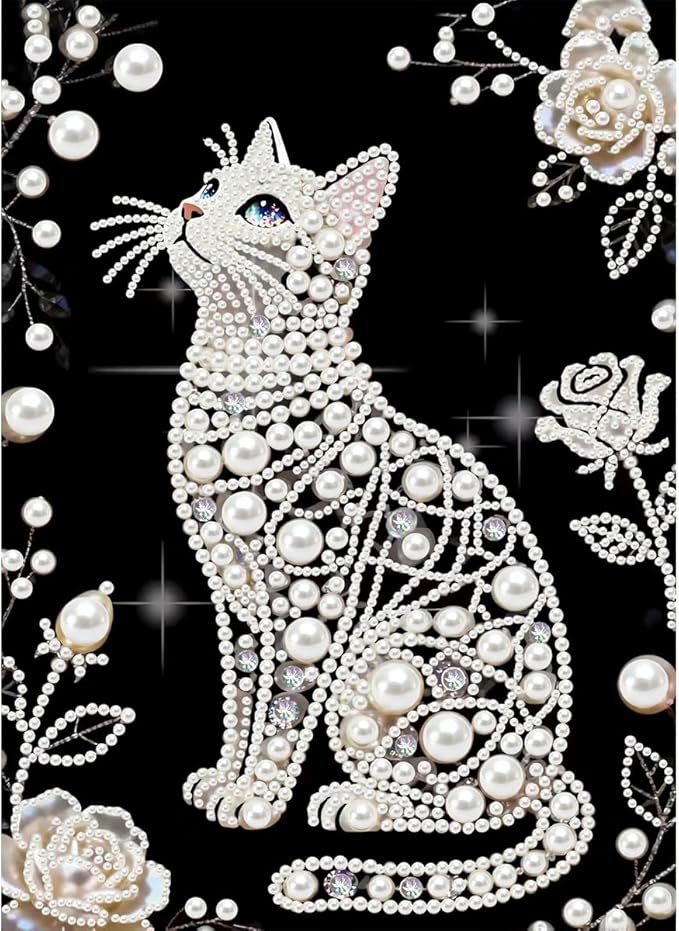 GEMFAMILY Cat Diamond Art Kits for Adults,DIY Animal Special Shaped Pearl Diamond Painting Kit for Beginners, 5D Diamond Painting Gem Art for Home Wall Decor 12 X 16 Inch
