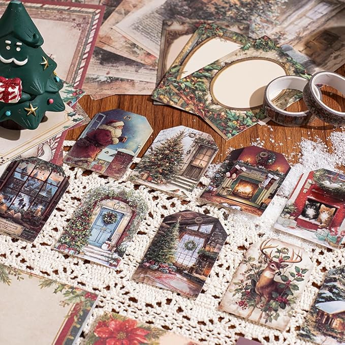 icceemee Scrapbooking Supplies Kit, Christmas Theme Scrapbooking Kit for Bullet Junk Journaling, Stationery, A6 Grid Notebook, Flower DIY Journaling Supplies, Birthday Craft Gift for Teen Girls