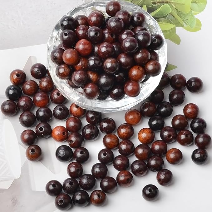 6mm Massive Beads Natural Wooden Round Loose Beads Jewelry Making with Thread 200 PCS(Blood Sandalwood, 6mm)