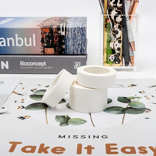 NatSumeBasics 3 White Washi Tape, 32 Feet x 0.6 Inches Self-Adhesive Decorative Masking Tape Panton Colors Sticky Tape for Decor Journals Scrapbooks Planners DIY Crafts Gift (White)