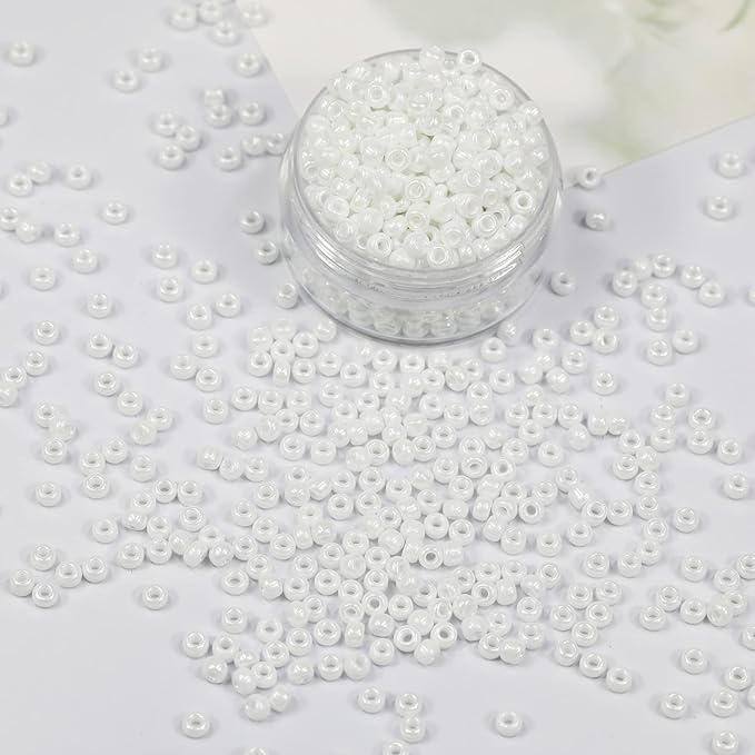 Bala&Fillic White Pearl 3mm Seed Beads About 3600pcs/100Grams in Bag, 8/0 Glass Craft Beads for Making Bracelet and Necklace (White Pearl)