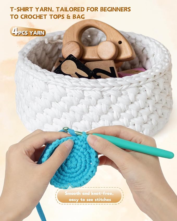 Katech 400g T-Shirt Yarn for Crocheting, 130 Yards Elastic Fabric Cloth for Knitting Bag, Basket, Cushion Projects - Super Easy for Beginners to Learn Crochet (White)