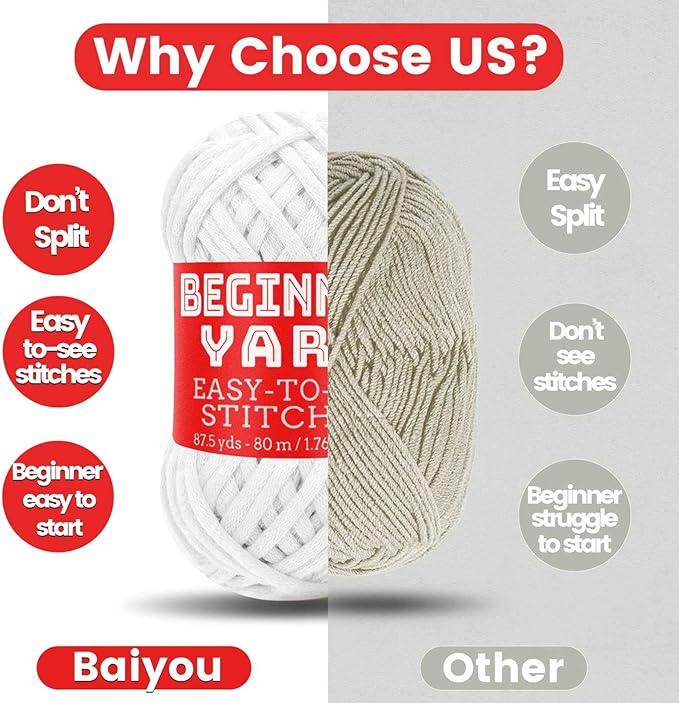 3x50g Beginners White Yarn, 260 Yards White Yarn for Crocheting Knitting, Easy-to-See Stitches, Worsted Medium #4, Chunky Thick Cotton Nylon Blend Yarn Yarn for Crocheting