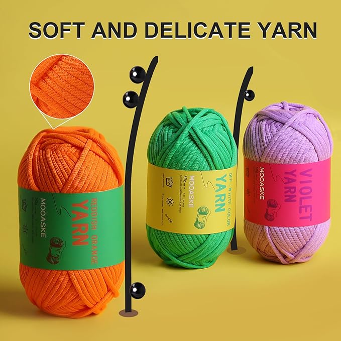 3 Pack (3 x 50g) Crochet Yarn with Crochet Hook - Worsted Medium Yarn for Crocheting - Easy-to-See Stitches Cotton-Nylon Blend Beginner Knitting Yarns for Adults and Kids