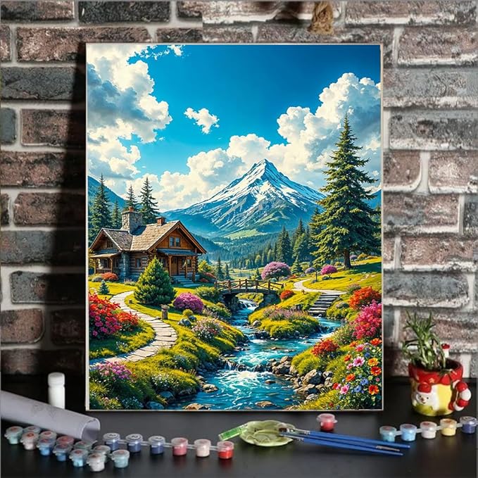 Landscape Paint by Numbers Kit for Adults Beginner- Mountain Adult Paint by Number Kits on Canvas, Easy Adults' Paint-by-Number Kits Oil Painting Craft Supplies for Gift Home Wall Decor 16x20in