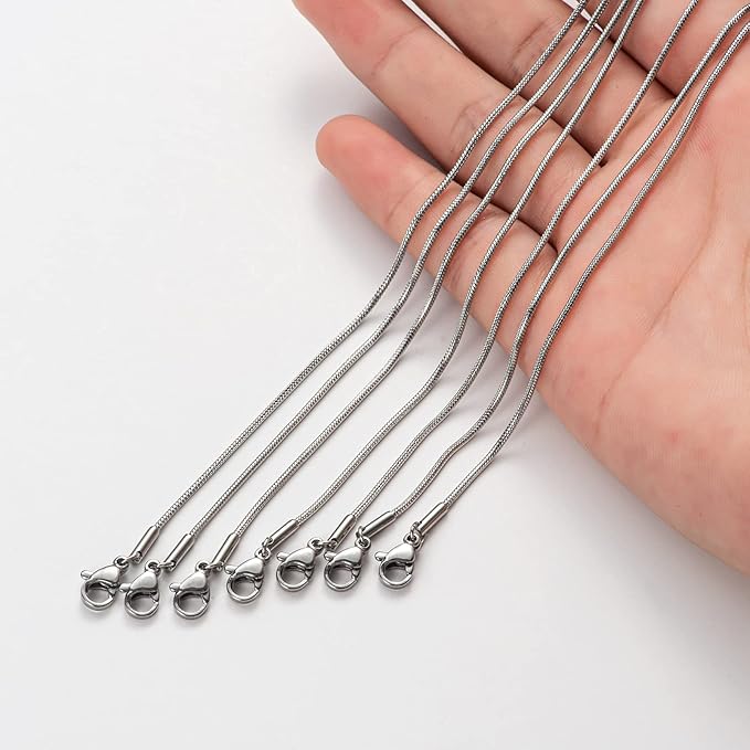 12 Pack Necklace Chains 24 Inches Stainless Steel Snake Chain Necklace with Lobster Clasps for DIY Jewelry Making, 1.2 mm