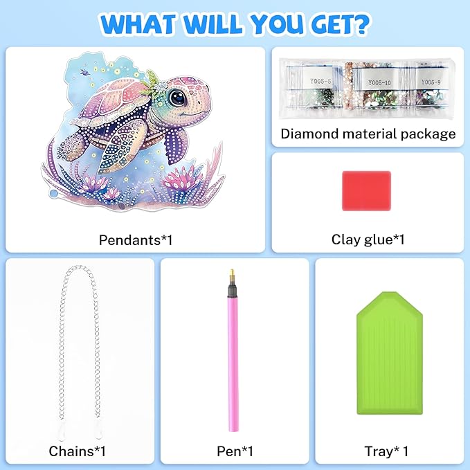 Bowetile Sea Turtle Diamond Art Hanging Kits for Adults, 5D Special Shape Diamond Painting Animals Kits, Animal Gem Art Suncatchers Painting Pendant Ornament for Home Garden Wall Decor