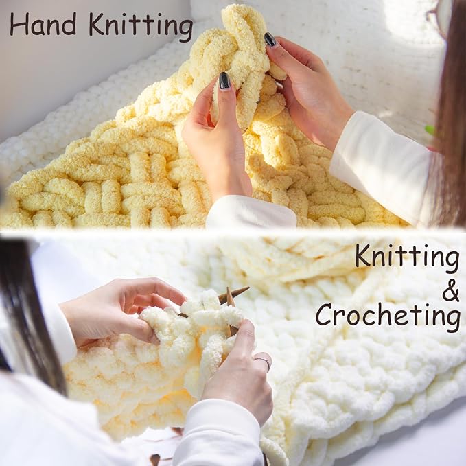 Chunky Yarn for Hand Knitting, Chunky Chenille Blanket Yarn for Crocheting, Bulky Soft Fluffy Chenille for Blanket Project, 8 Pack of 8oz/25yds, Milk White