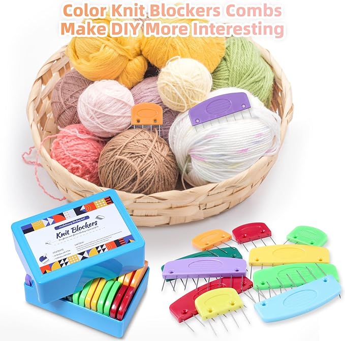 AnoleAir 20 Pcs Knit Blocker Pins Combs, Color Knit Blockers Combs for Blocking, Rainbow Knitting Blockers Pins for Blocking Mats Knitting Pins Kit Knitting Tools, Multi Colors