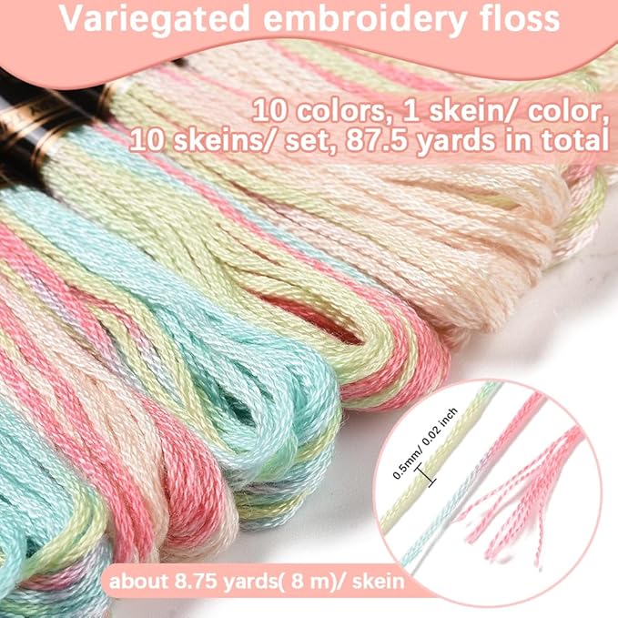 10 Skeins 87.5 Yards Embroidery Floss Bulk Variegated Thread 6 Strands Colorful Friendship Bracelet String Polyester Cross Stitch Yarn Thread for Sewing Bracelet Making Cross Stitch Crafts
