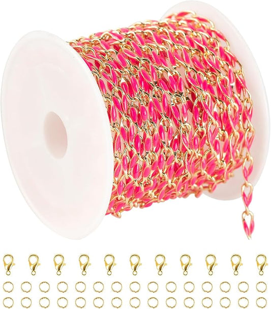 2 Meters Jewelry Chains for Jewelry Making, Enamel Cable Rolo Chain Spool with Jump Rings and Lobster Clasps
