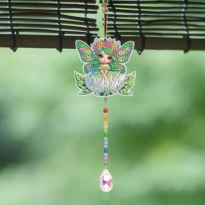 TDFERAN Diamond Pinting During Fairy Diamant Art Hanging Sign Onament Plant Pendants Wind Chimes Wall Hanging in Living Room Dorridor Diamond Art Hanging Sign Onamen Sunshine Catcher