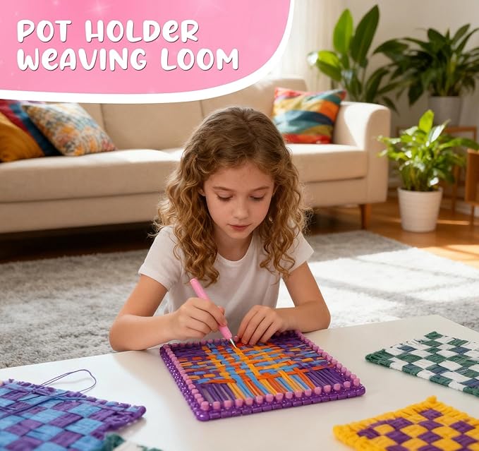 BLISSIQUEE Pot Holder Loom Kit, 288 Potholder Loops 12 Colors Potholder Weaving Loom Knitting Arts and Crafts Kit for Kids Beginners DIY Project Ages 6 7 8 10 12 13 Years Old