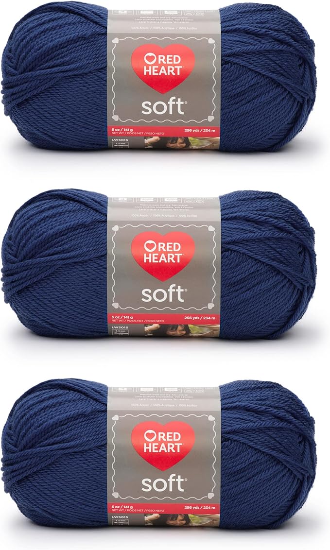 Red Heart Soft Royal Blue Yarn - 3 Pack of 141g/5oz - Acrylic - 4 Medium (Worsted) - 256 Yards - Knitting/Crochet