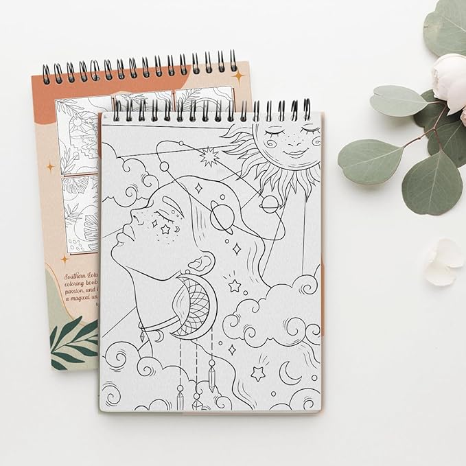 SOUTHERN LOTUS Minimalist Art Coloring Book Spiral Bound with Abstract Design Aesthetic Shapes Styles Hardcover Adult Color Pages for Women Seniors Girls Relax Relieve Stress