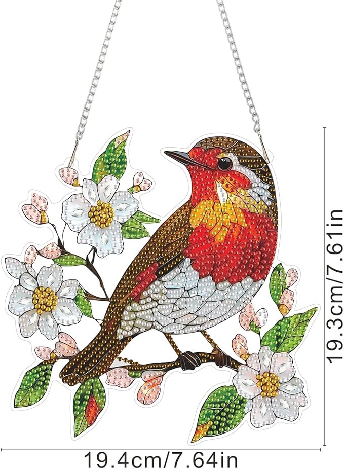 ZeeLionArt Hanging Diamonds Art kit for Adult,Bird Pendant Diamonds Painting Art Kit,7.6x7.6inch Acrylic Diamonds Painting Board Kit Ornament, Special Crystal Diamond Hanging Ornament