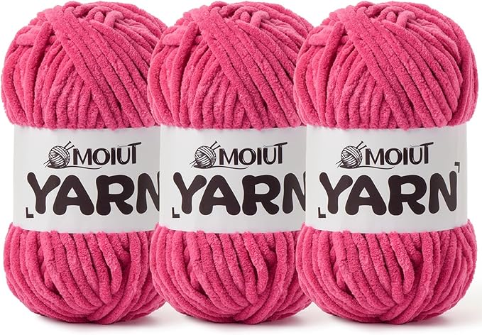 3 Pack Fluffy Chenille Yarn for Crocheting, Chunky Velvet Yarns for Crochet Amigurumi, Baby Yarn for Crocheting Soft Blanket, 262.4yds /10.5 oz Bulky Yarns for Crafts/Hats/Shoes/Socks (3 Rose)