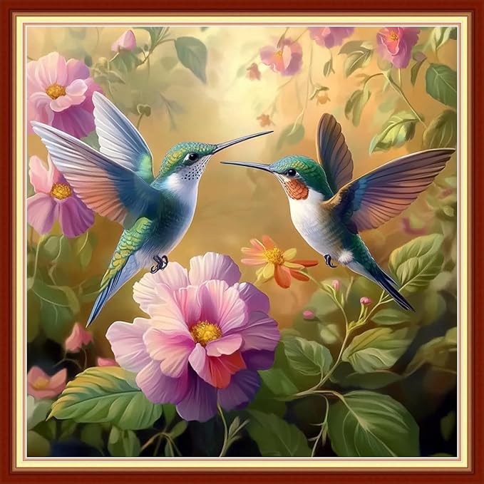 Redxing Stamped Cross Stitch Kits Embroidery kit for Beginners Adults Full Range of Embroidery Patterns Starter Kits DIY Printed Cross Stitch Kits Needlepoint Kits 11CT-Hummingbird flowers 18x18 inchs