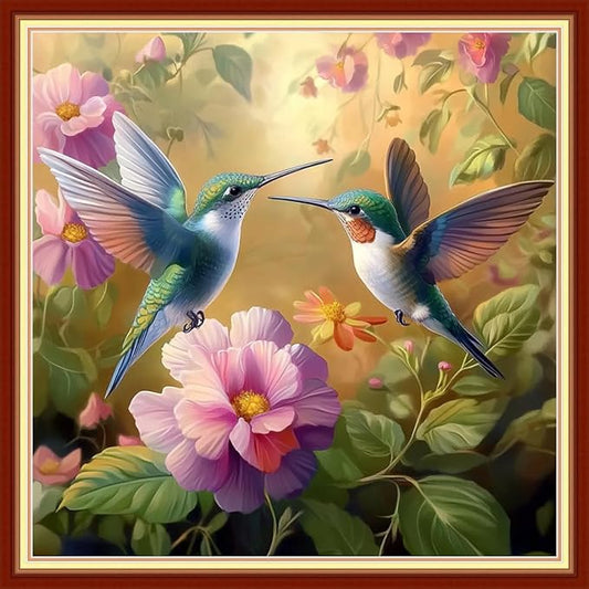Redxing Stamped Cross Stitch Kits Embroidery kit for Beginners Adults Full Range of Embroidery Patterns Starter Kits DIY Printed Cross Stitch Kits Needlepoint Kits 11CT-Hummingbird flowers 18x18 inchs