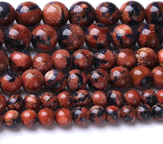 4MM 88PCS Galaxy Blue Gold Sand Stone Beads for Jewelry Making DIY Craft Gemstone Beads Kit Cosmic Crystal Pebbles for Bracelets, Necklaces