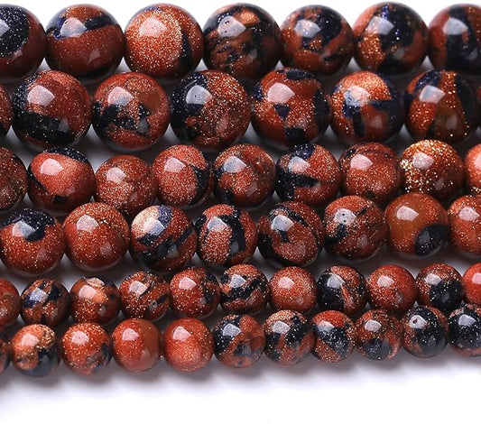 4MM 88PCS Galaxy Blue Gold Sand Stone Beads for Jewelry Making DIY Craft Gemstone Beads Kit Cosmic Crystal Pebbles for Bracelets, Necklaces