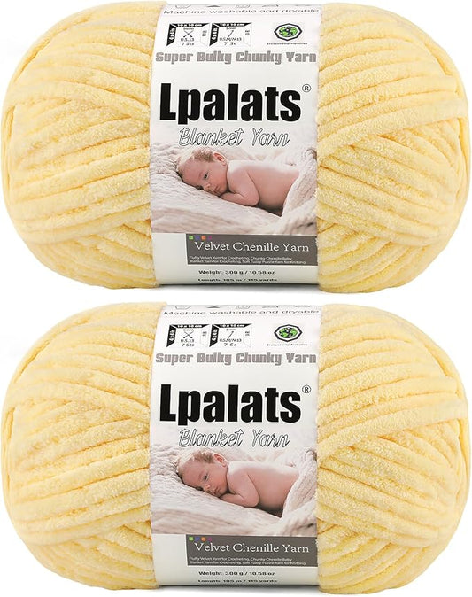 Baby Blanket Yarn for Crocheting - 2 Pack of 300g (Total 600g/21.2oz) Super Fluffy Chunky Chenille Yarn for Hand Knitting, 230 yds Super Bulky Plush Yarn for Blankets and Amigurumi (2, Goose Yellow)
