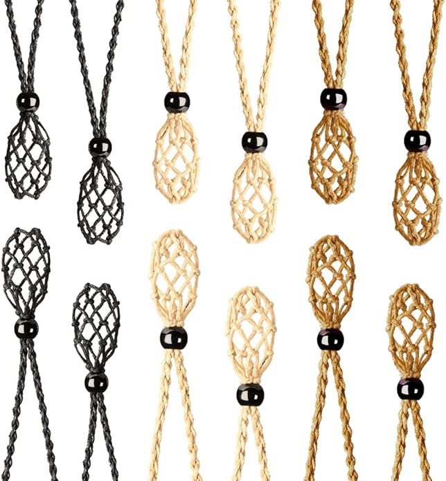 anjiucc 12 pcs crystal cage necklace cord empty stone holder pendant stone replacement hand-woven necklace cord with adjustable length