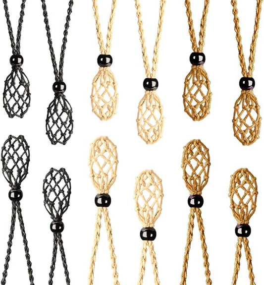 anjiucc 12 pcs crystal cage necklace cord empty stone holder pendant stone replacement hand-woven necklace cord with adjustable length