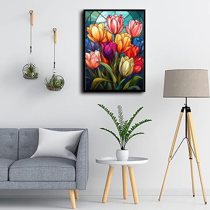GemZono Diamond Painting Kits for Adults,Diamond Painting Kits, 5D Flower Diamond Art Kits for Adults Beginner Gem Art Full Drill Diamond Dots Tulip Art for Adults Home Wall Decor Gifts 12x16inch