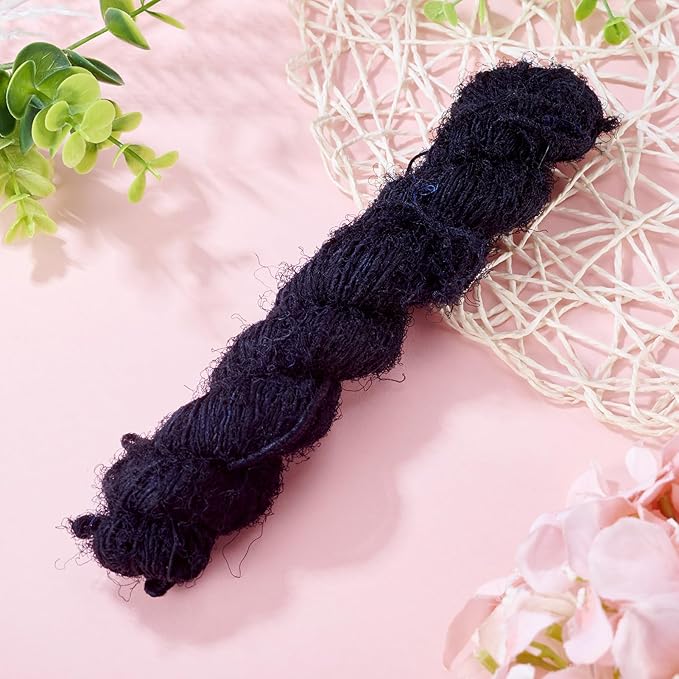 65.62 Yards Sari Silk Ribbon Yarn, Black Sari Ribbon Yarn Tassels Skeins Vintage Fabrics Crafts for Knitting Crocheting Macrame Tassels Scrapbook Craft Project Decor