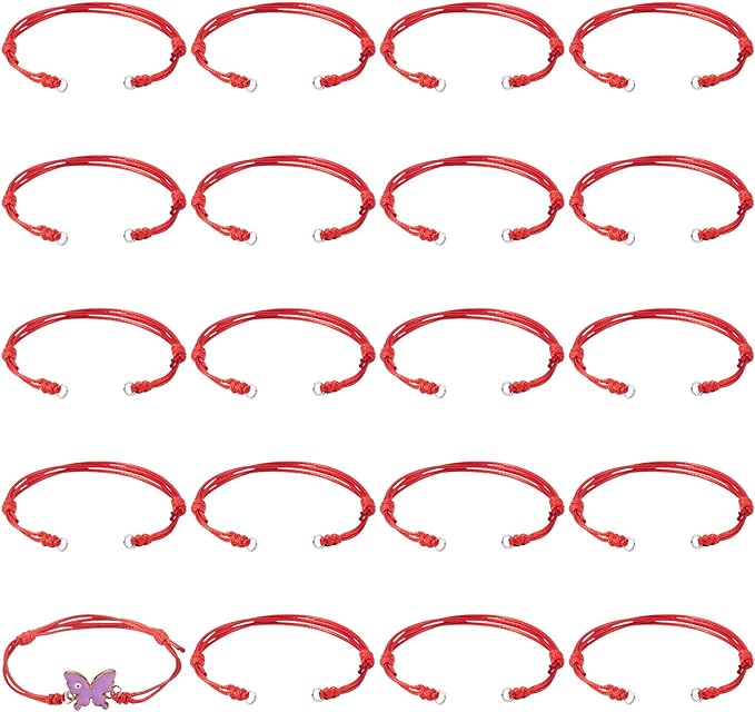 KISSITTY 20pcs Adjustable Bracelet Cords for Connector Charms Waxed Polyester Thread Cord Red Color Half Finished Bracelet for Friendship Bracelets Jewelry Making